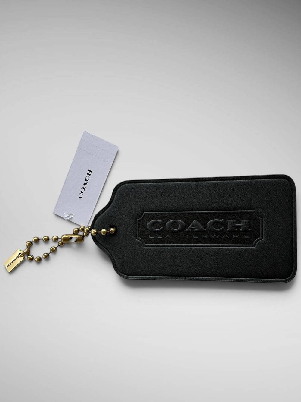 Coach XL Oversized Hangtag Logo Bag Charm Black Glovetanned Leather CFT59 NWT